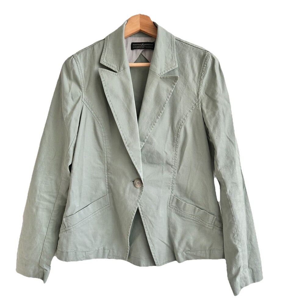 Peruvian Connection 90s sage green Linen cotton spring Blazer jacket Size 4